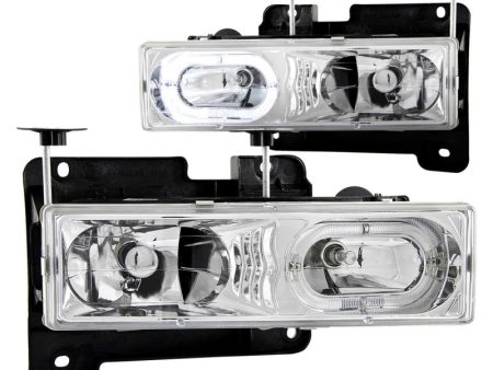 ANZO 1988-1998 Chevrolet C1500 Crystal Headlights Chrome w  Halo Sale